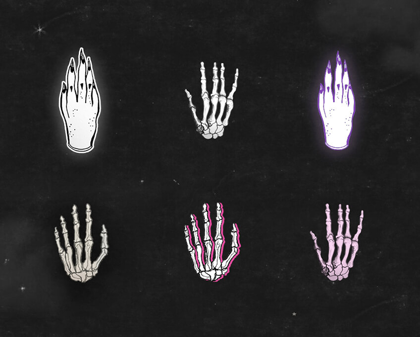 Skeletal hand illustration experiments for A Witch's Garden by Owlstation
