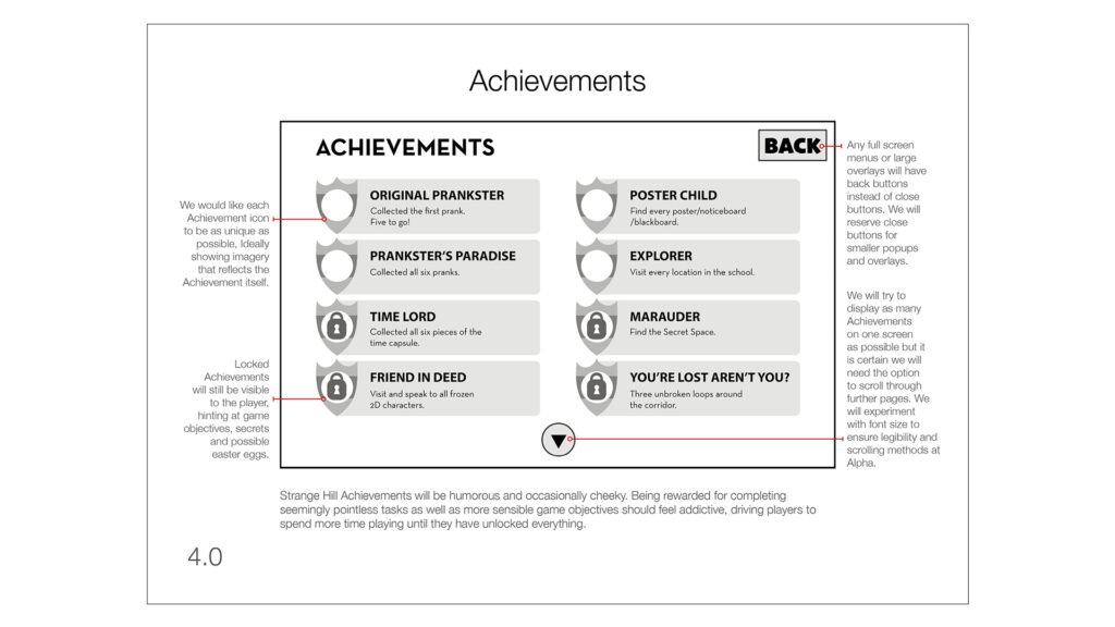 Wireframe for the Achievements screen