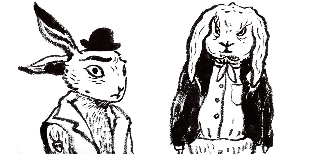 Character concept sketches of Rabbits wearing Victorian style clothes for the game Lost & Bound