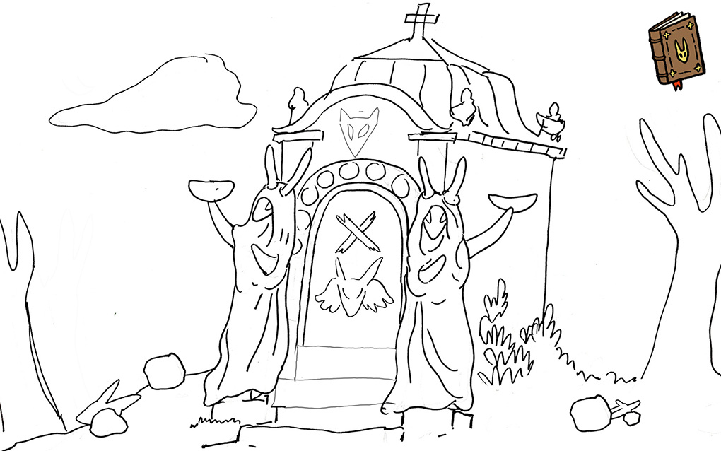 Initial wireframe sketch for the final tomb door puzzle